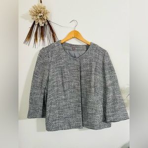 J. Jill Cotton Blend Gray Tweed 3/4 Sleeve Button Closure Blazer Size MP